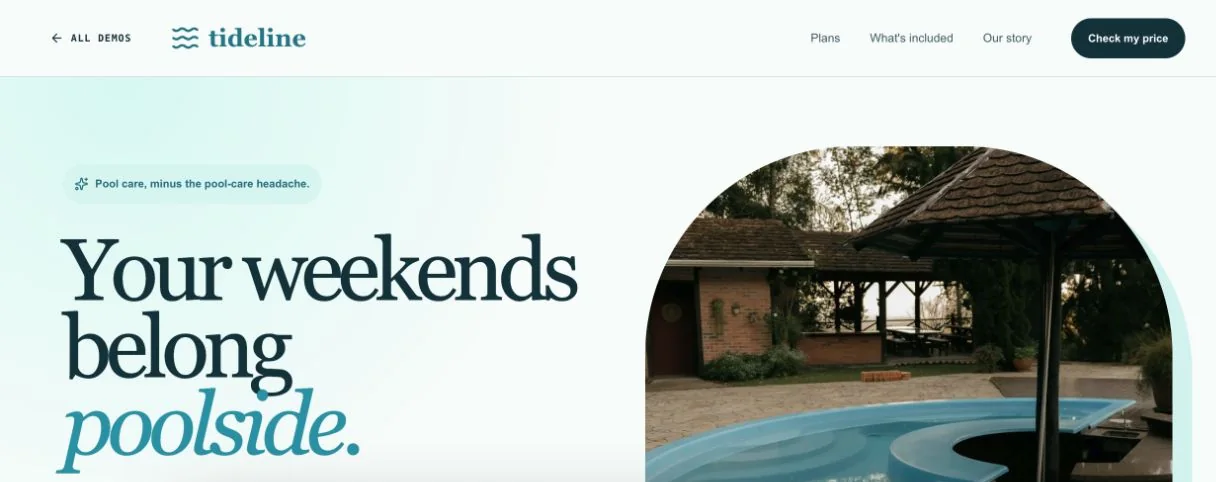 Tideline Pool Care, an example site from the Build demo gallery